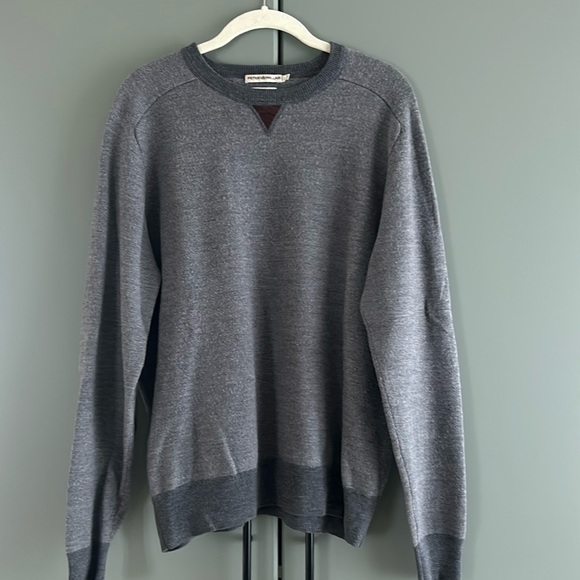 Peter Millar Grey Merino Wool Signature Crewneck Elbow Patch Sweater Large Mens - Picture 1 of 9